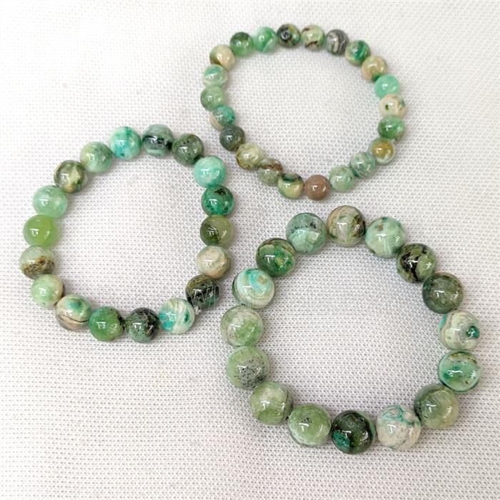Natural Green Striped Jadeite Bracelets Banded Smooth Round Stretchy