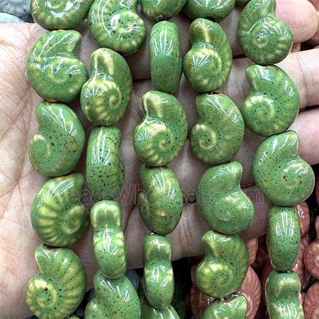 Porcelain Beads Green Spiral Shell
