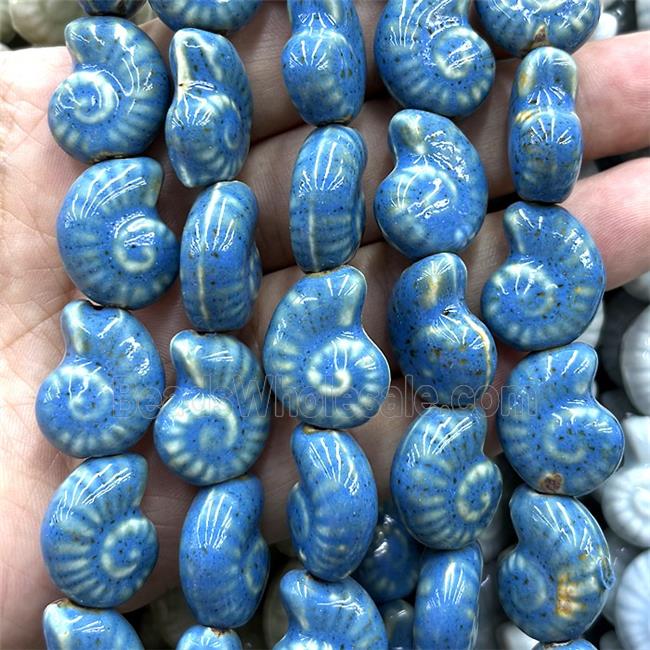 Porcelain Beads Blue Spiral Shell