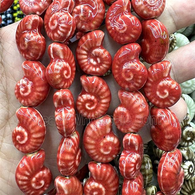 Porcelain Beads Red Spiral Shell