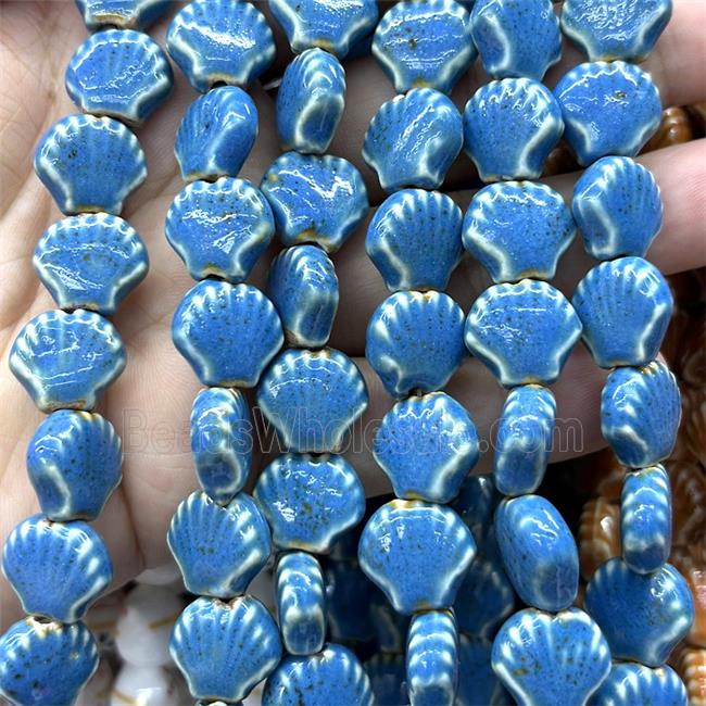 Porcelain Beads Scallop Shell Blue