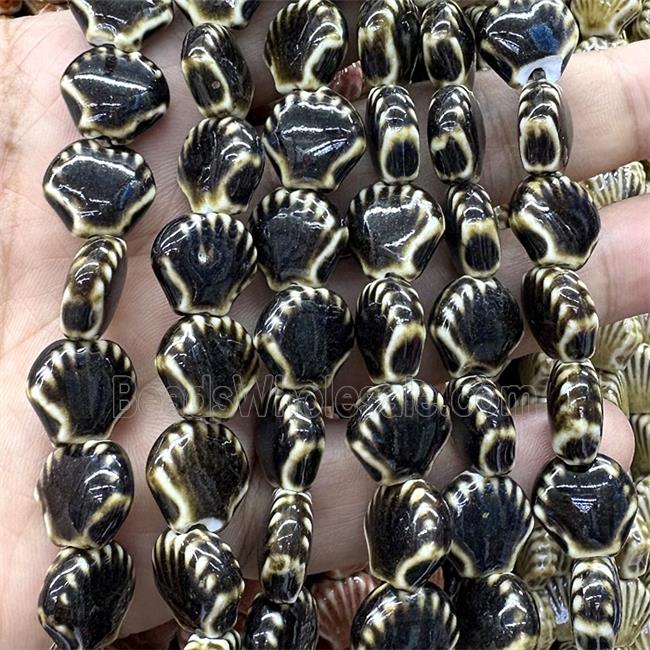 Porcelain Beads Scallop Shell Black