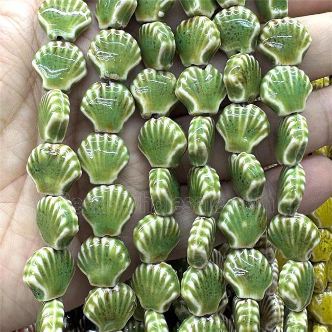 Porcelain Beads Scallop Shell Green