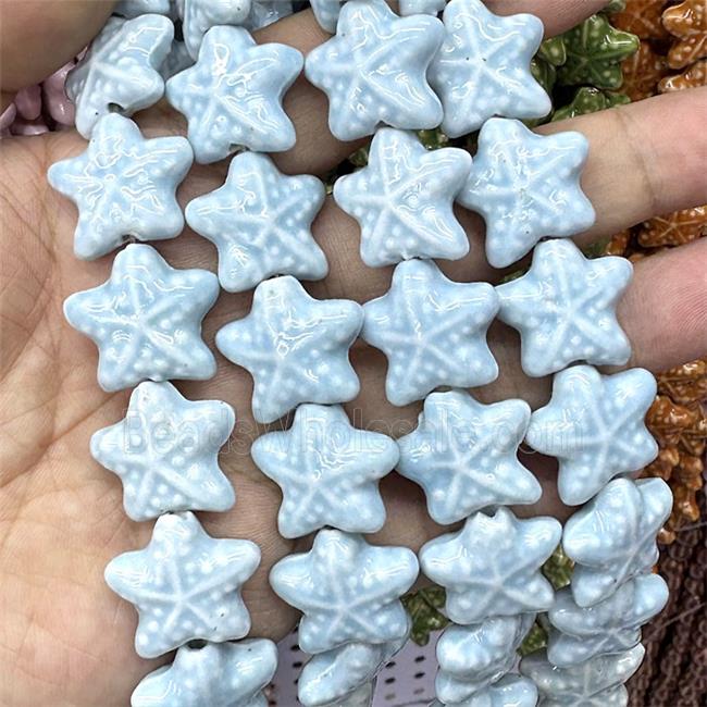 Porcelain Starfish Beads Blue