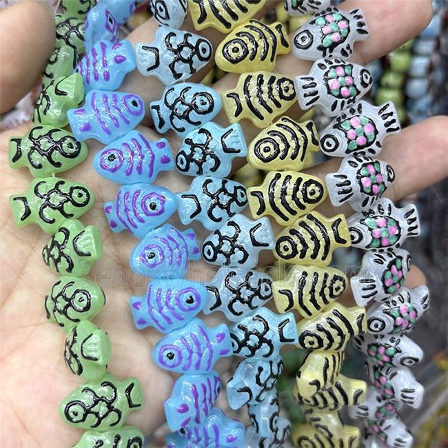 Lampwork Glass Fish Beads Mixed Color