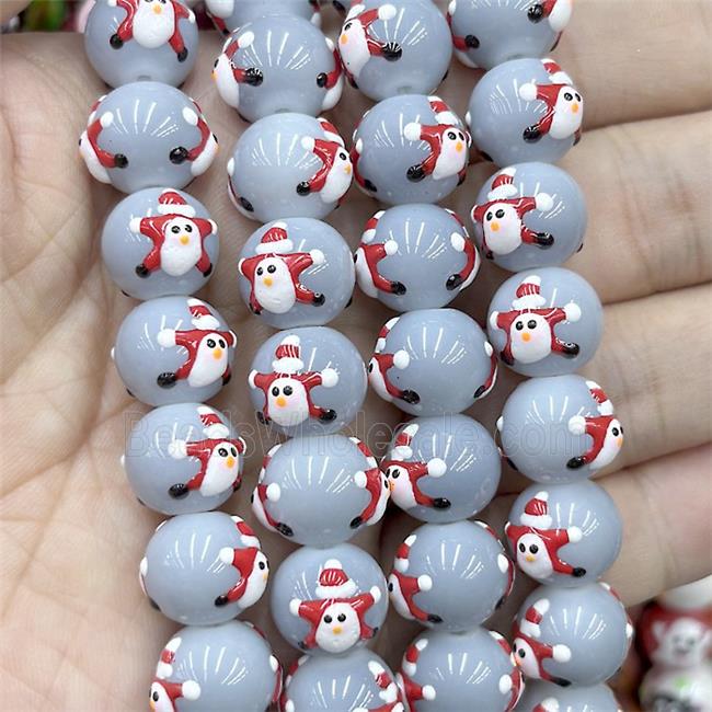 Porcelain Round Beads Christmas Santa Claus Gray