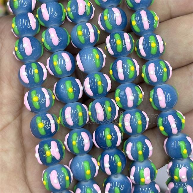 Porcelain Round Beads Halloween Pumpkin Blue