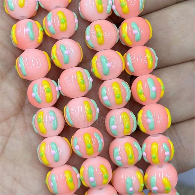 Porcelain Round Beads Halloween Pumpkin Pink