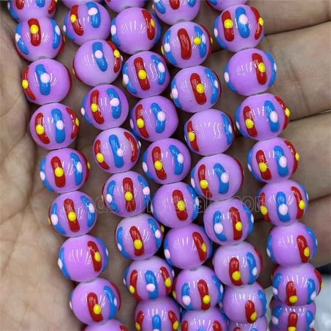 Porcelain Round Beads Halloween Pumpkin Hotpink