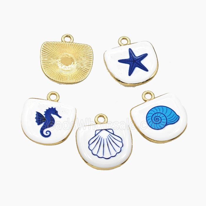 Copper Pendant Painted Animals Gold Plated Mixed