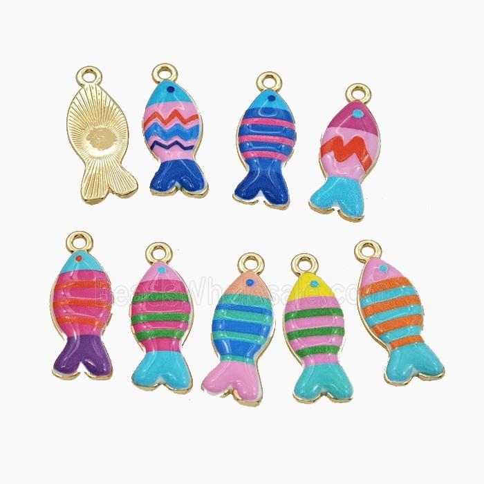 Copper Fish Pendant Pave Porcelain Painted Gold Plated Mixed