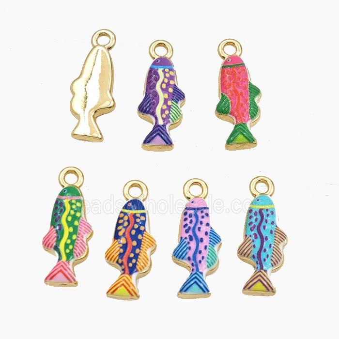 Copper Fish Pendant Pave Porcelain Painted Gold Plated Mixed