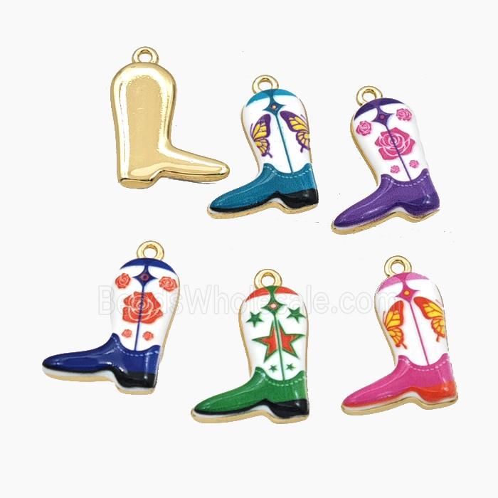 Copper Boots Shoes Pendant Painted Gold Plated Mixed