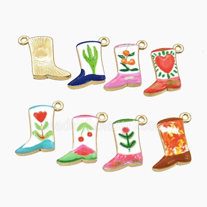 Copper Boots Shoes Pendant Painted Gold Plated Mixed