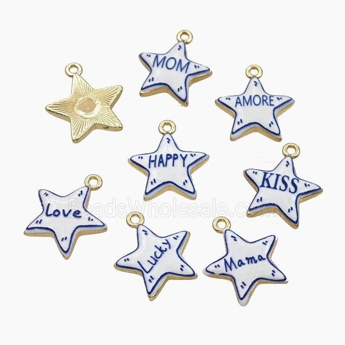 Copper Star Pendant Pave Porcelain Painted Letters Gold Plated Mixed