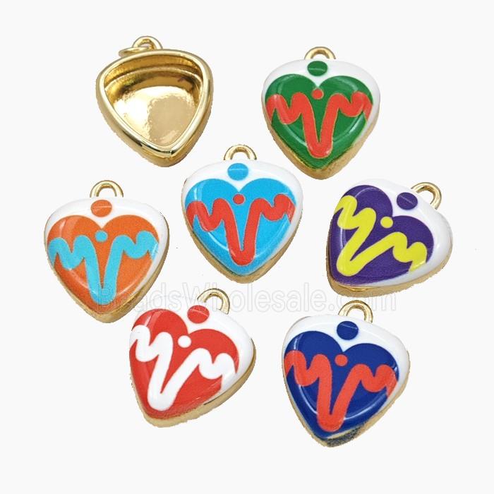 Copper Heart Pendant Painted Gold Plated Mixed