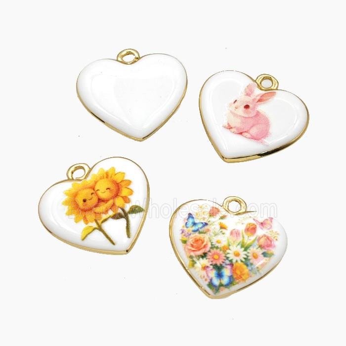 Porcelain Heart Pendant Painted Mixed Color
