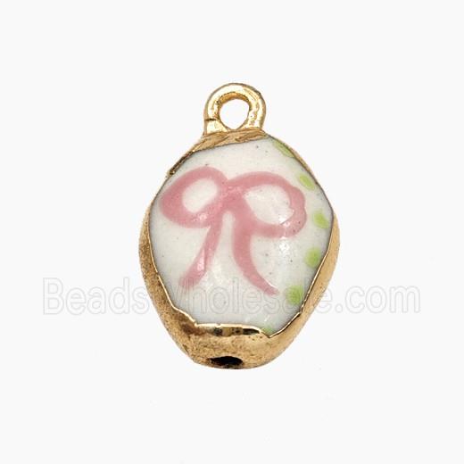 Porcelain Oval Pendant Bowknot Painted