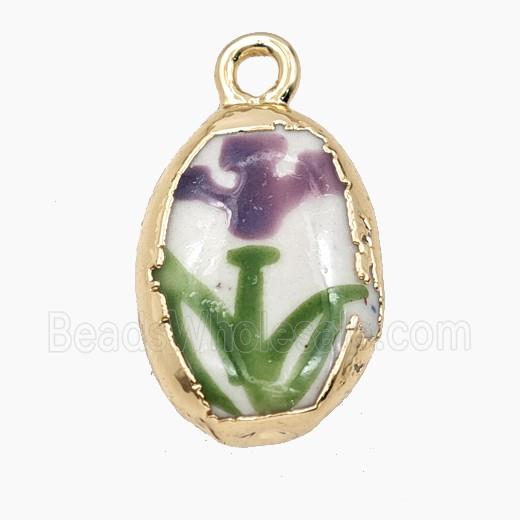 Porcelain Oval Pendant Flower Painted
