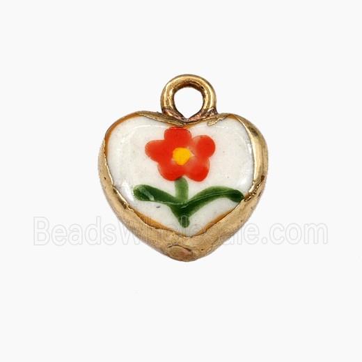 Porcelain Heart Pendant Flower Painted
