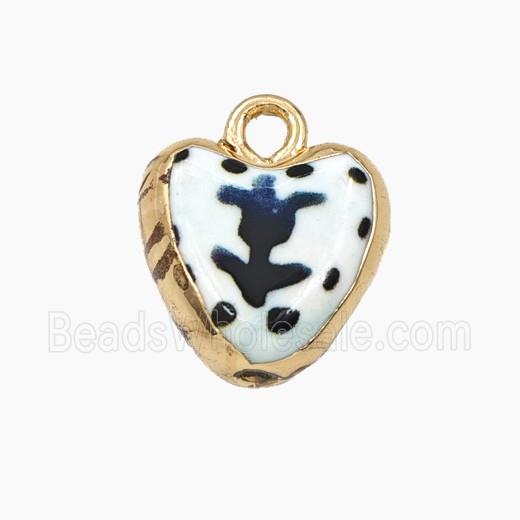 Porcelain Heart Pendant Flower Painted