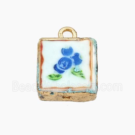 Porcelain Square Pendant Flower Painted