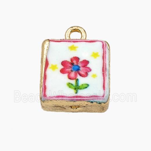 Porcelain Square Pendant Flower Painted