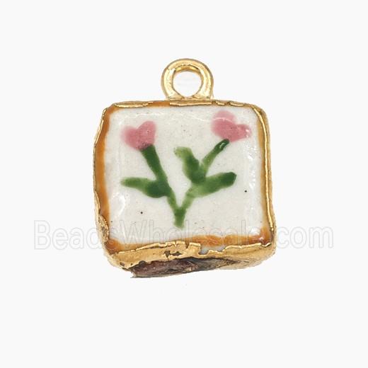 Porcelain Square Pendant Flower Painted