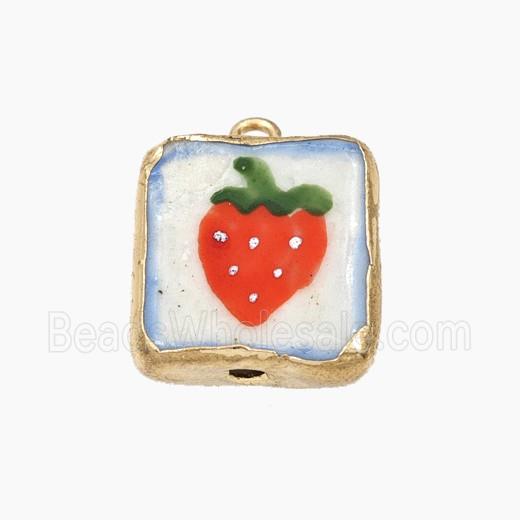 Porcelain Square Pendant Strawberry Painted