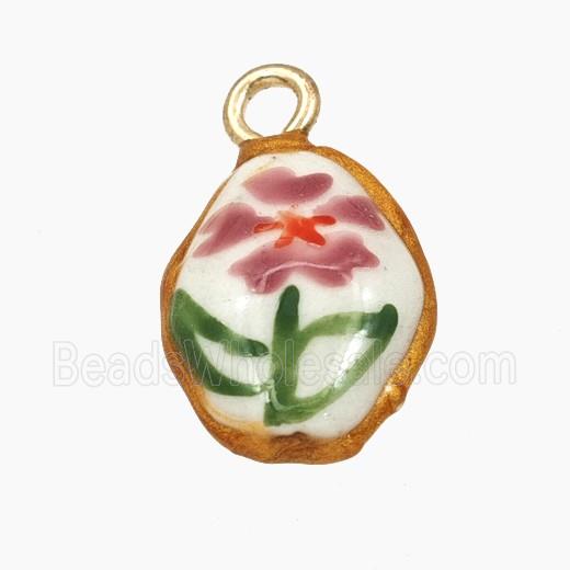 Porcelain Oval Pendant Flower Painted