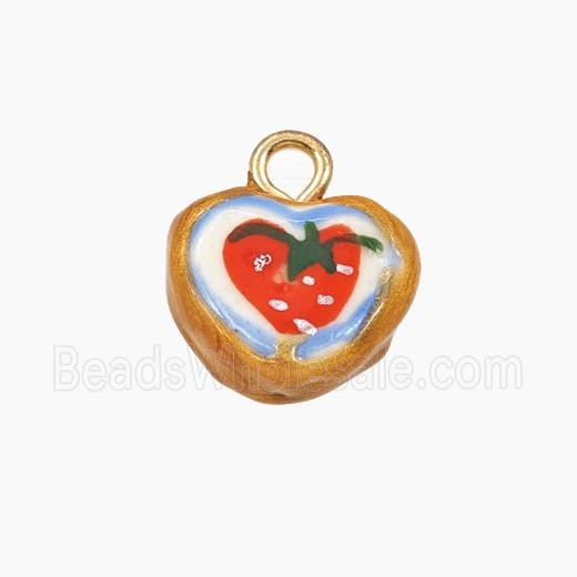 Porcelain Heart Pendant Strawberry Painted