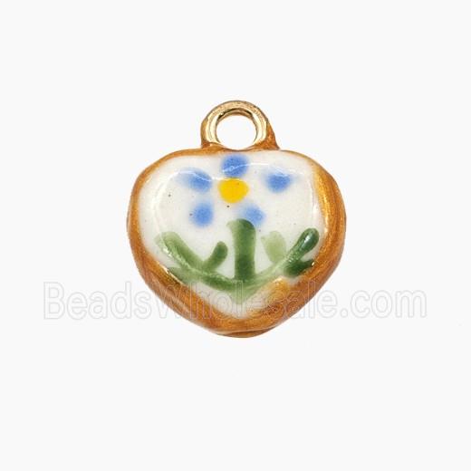 Porcelain Heart Pendant Flower Painted