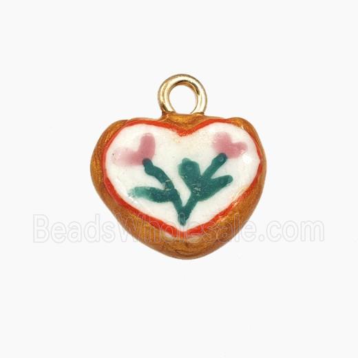 Porcelain Heart Pendant Flower Painted