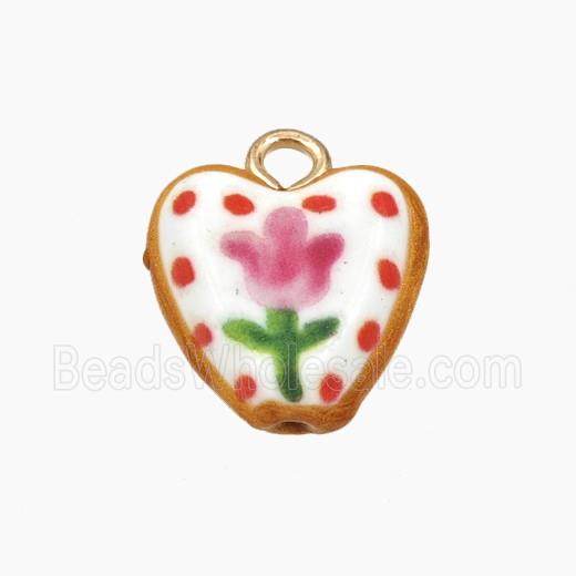 Porcelain Heart Pendant Flower Painted