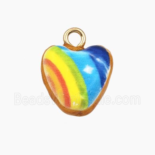 Porcelain Heart Pendant Rainbow Painted