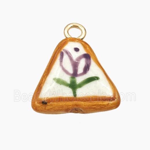 Porcelain Triangle Pendant Flower Painted