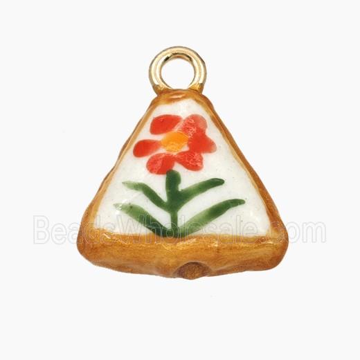 Porcelain Triangle Pendant Flower Painted