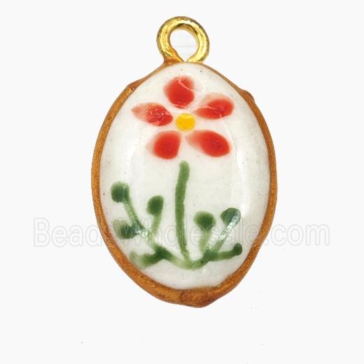 Porcelain Pendant, Painted, Gold Plated
