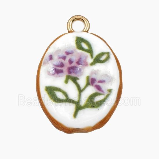 Porcelain Oval Pendant Flower Painted