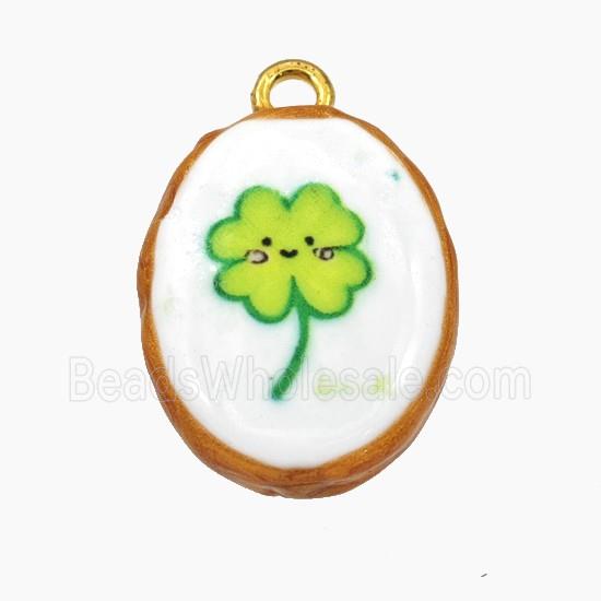 Porcelain Oval Pendant Flower Painted