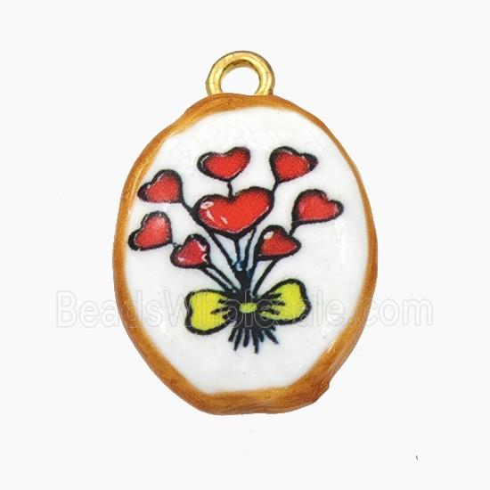 Porcelain Oval Pendant Flower Painted