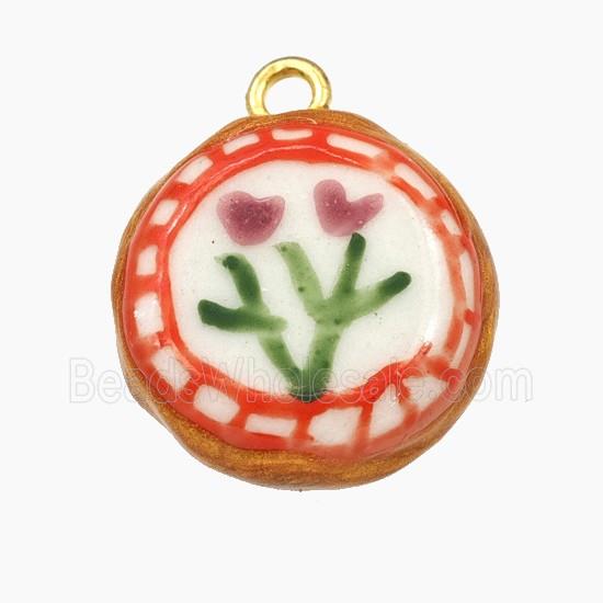 Porcelain Button Pendant Flower Painted
