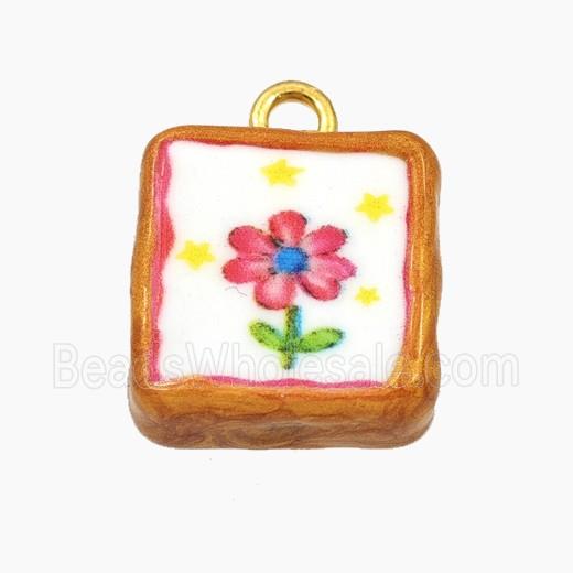 Porcelain Square Pendant Flower Painted