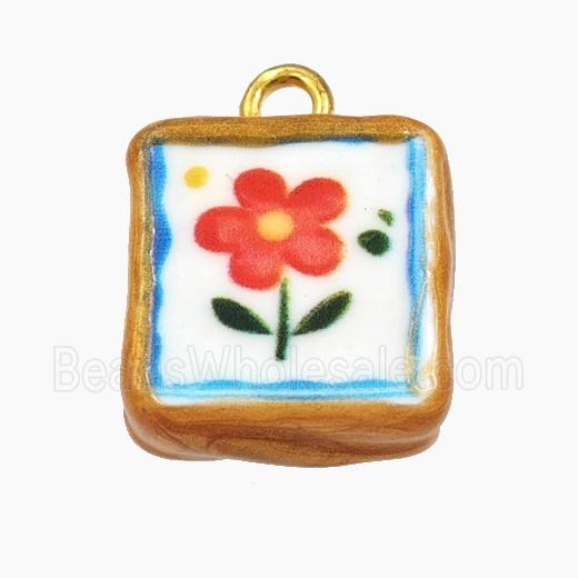 Porcelain Square Pendant Flower Painted