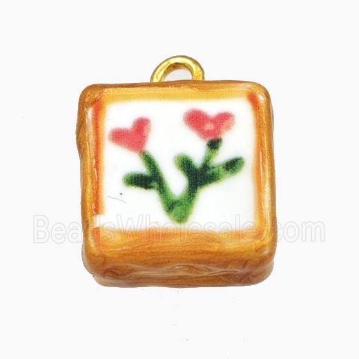 Porcelain Square Pendant Flower Painted