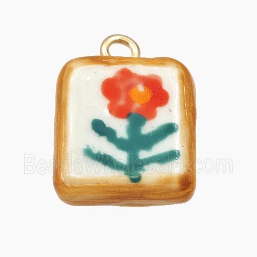 Porcelain Square Pendant Flower Painted