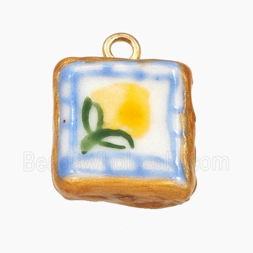 Porcelain Square Pendant Flower Painted