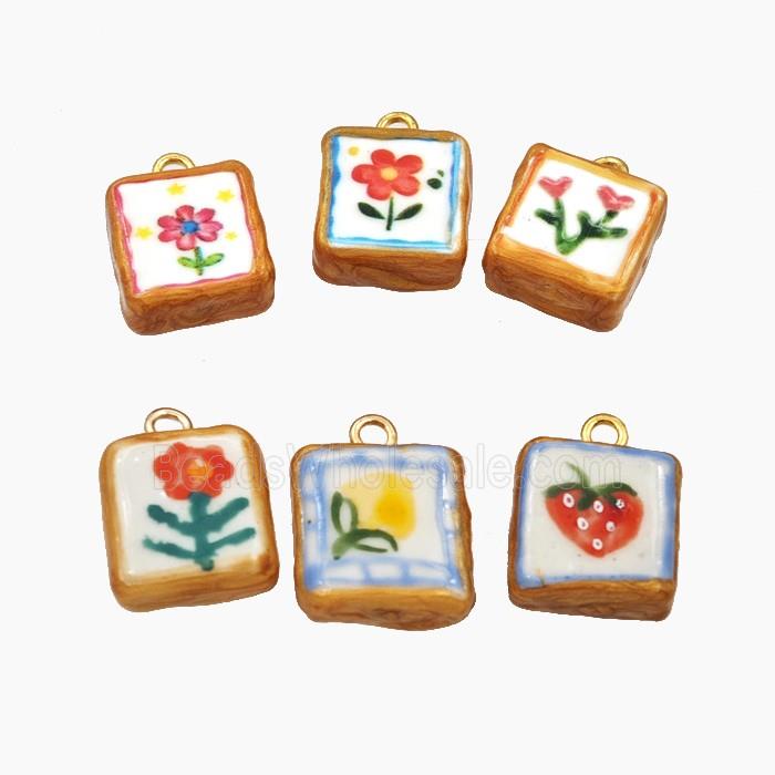 Porcelain Square Pendant Flower Painted Mixed