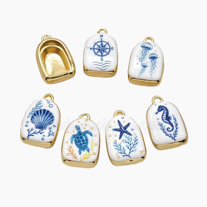 Copper Pendant Painted Ocean Style Gold Plated Mixed