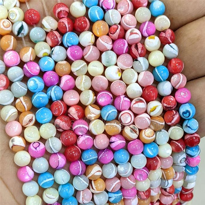 Freshwater Shell Beads Round Smooth Mixed Color Dye